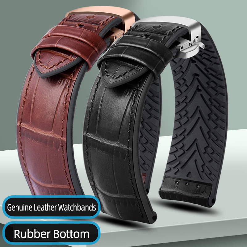 Luxury Watch Jaeger Lecoultre - 천연 가죽 시계 밴드, 고무 바닥
