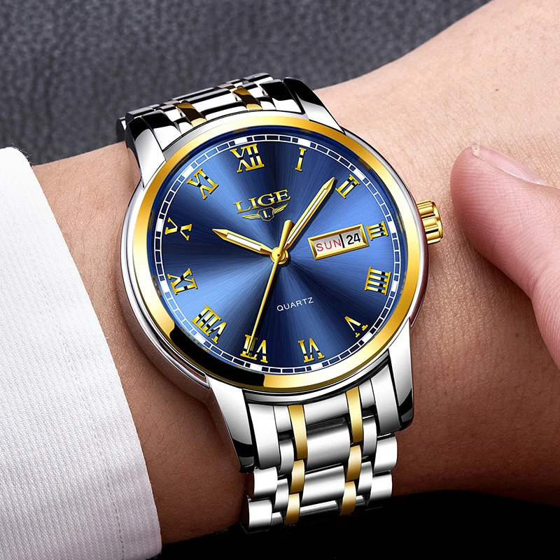 Luxury Watch Organizer For Men - LIGE 남성용 럭셔리 쿼츠 시계, 방수