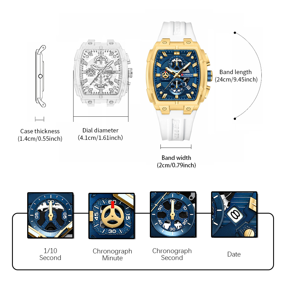 CURREN 남성용 럭셔리 빈티지 시계, 실리콘 스트랩 - Luxury Watch Price 리뷰 및 가격