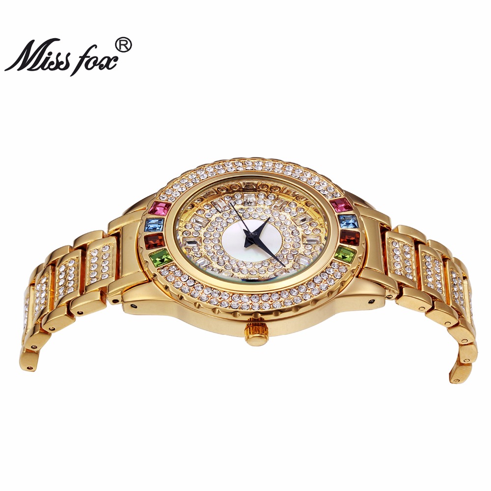 MISSFOX 여성용 다이아몬드 골드 파티 시계, Ar - Luxury Watch China 리뷰 및 가격