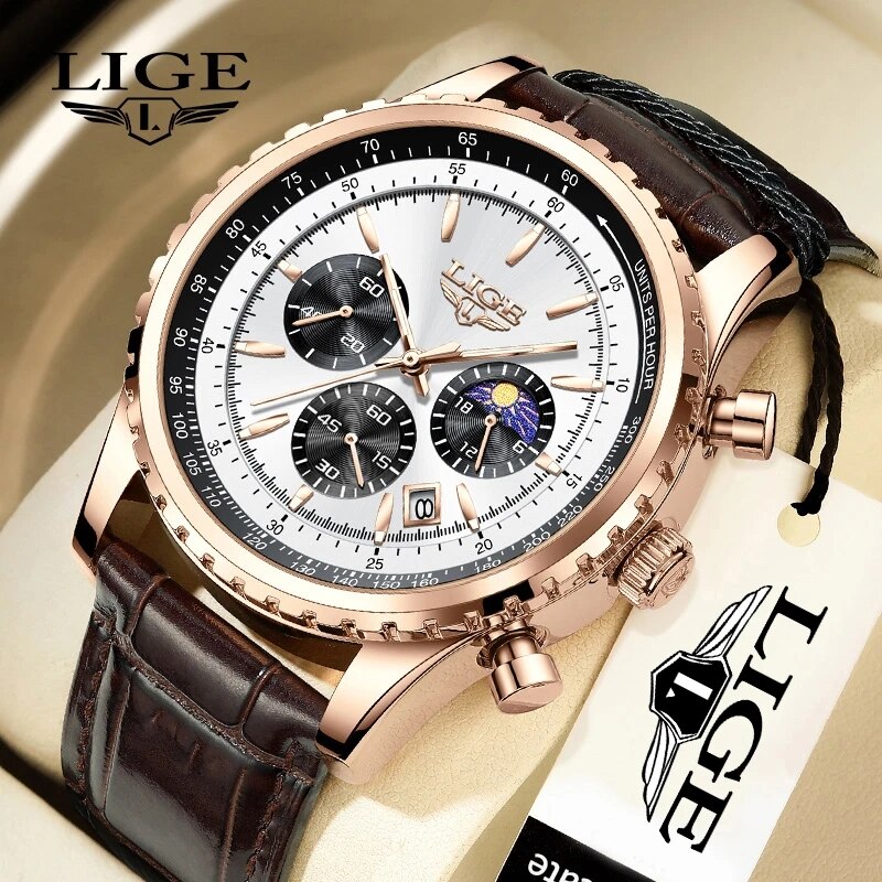 LIGE 남성용 가죽 쿼츠 손목 시계, 스포츠 방수 남 - Luxury Watch Organizer For Men 리뷰 및 가격