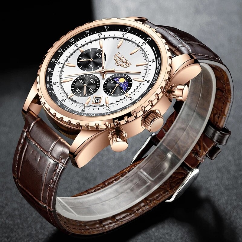 LIGE 남성용 가죽 쿼츠 손목 시계, 스포츠 방수 남 - Luxury Watch Organizer For Men 리뷰 및 가격
