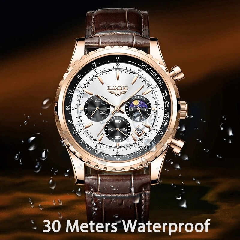 LIGE 남성용 가죽 쿼츠 손목 시계, 스포츠 방수 남 - Luxury Watch Organizer For Men 리뷰 및 가격