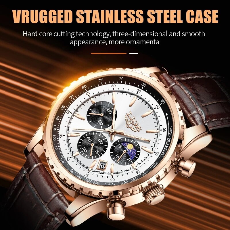 LIGE 남성용 가죽 쿼츠 손목 시계, 스포츠 방수 남 - Luxury Watch Organizer For Men 리뷰 및 가격